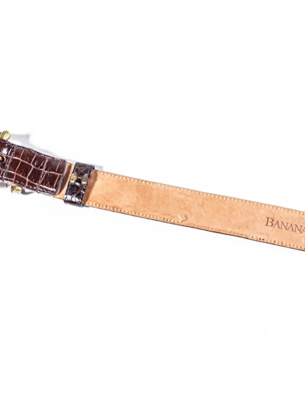 Banana Republic Crocodile Embossed Leather Belt Made in England Solid Brass 32